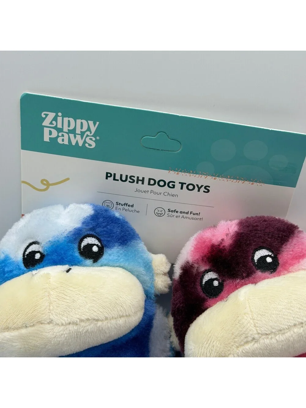 ZippyPaws Plush Dog Toy 2 Pack Monkey Squeaker Long Legs Blue & Pink Camo Stripe